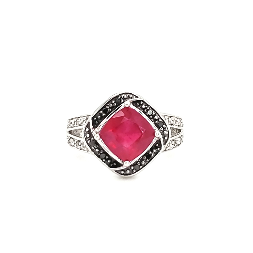 ⚫ Ruby & Diamond Sterling Silver Ring